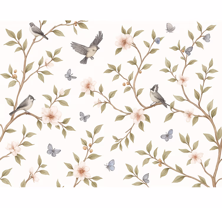 Papel tapiz pájaros flor de vintage bird - TenVinilo
