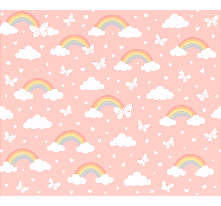 Papel tapiz infantil diseño arcoíris rosa - TenVinilo