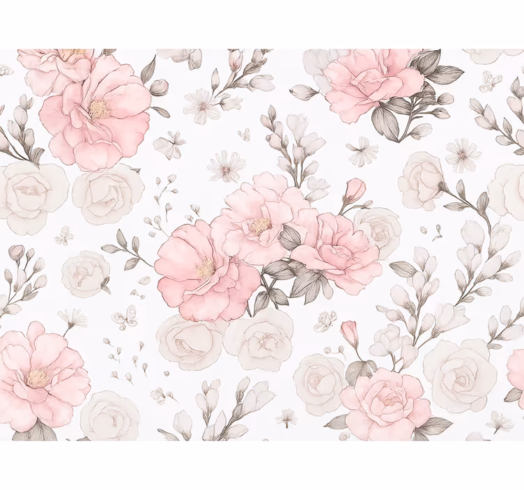 Papel tapiz recámara matrimonial diseño floral rosa gris - TenVinilo