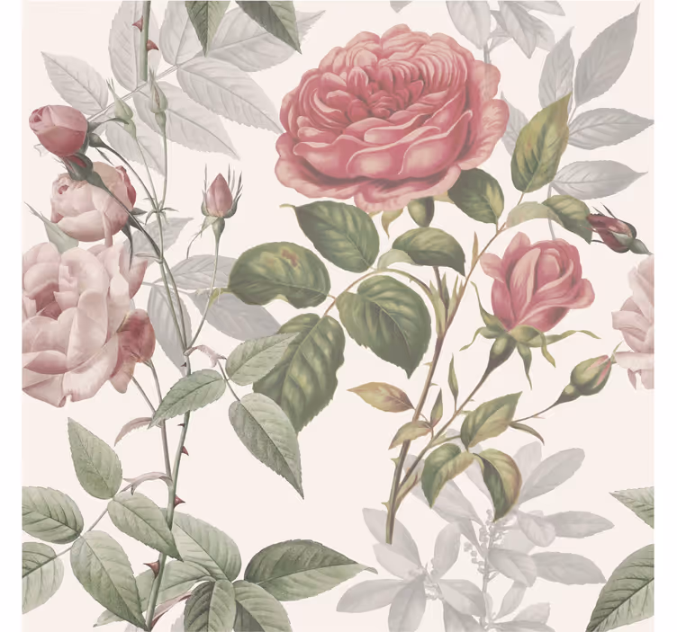 Papel tapiz flores patrón de rosas - TenVinilo