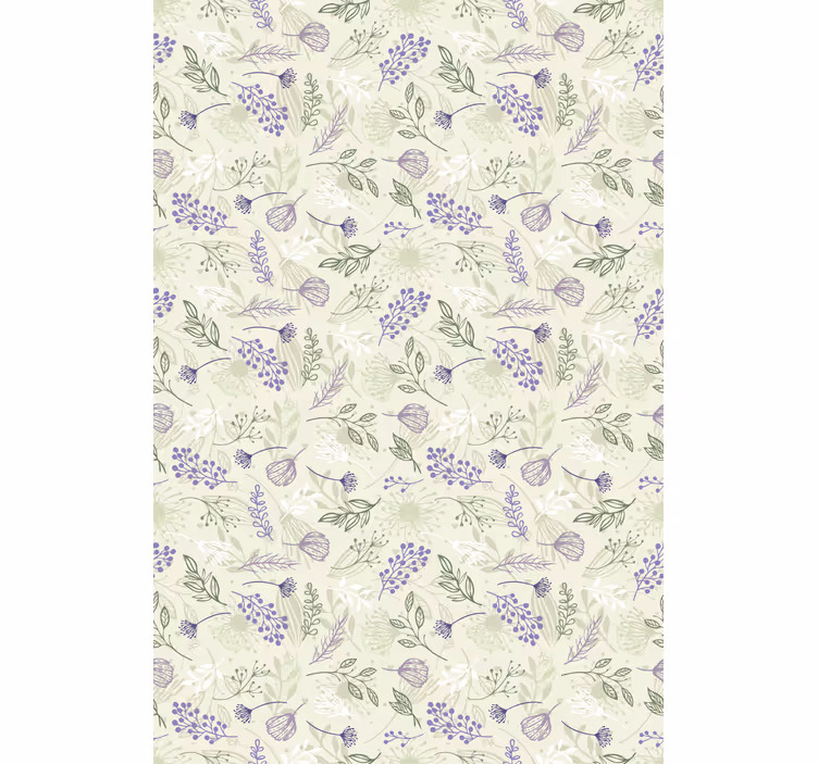 Papel tapiz flores moradas sobre fondo verde - TenVinilo