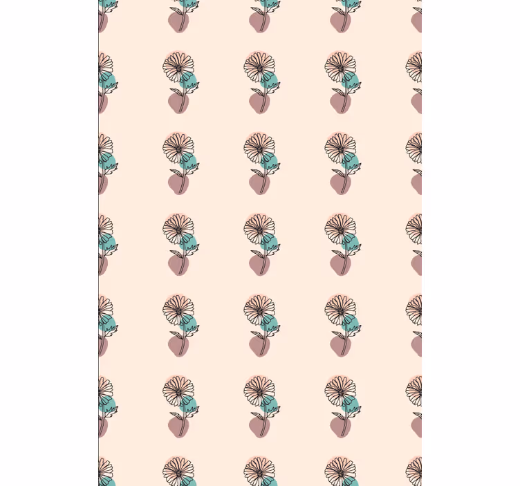 Papel tapiz flores diseño lineal de flores margaritas - TenVinilo