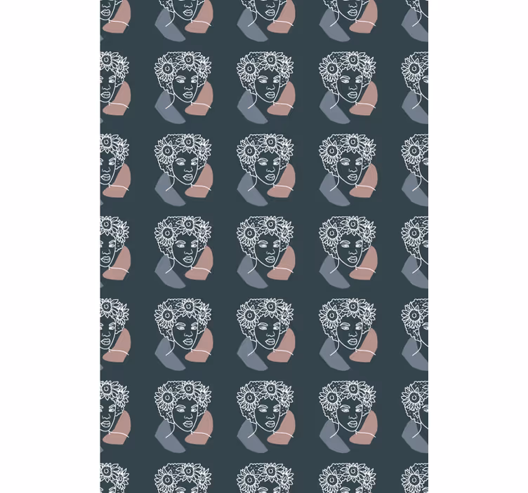 Papel tapiz flores girasol minimalista con mujer - TenVinilo