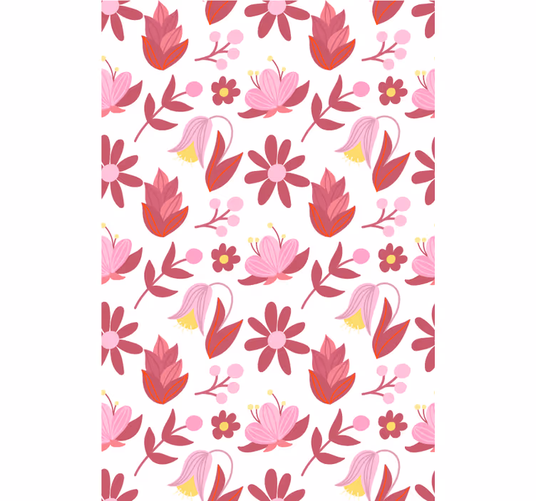 Papel tapiz floral arte popular polaco con elementos rojos - TenVinilo