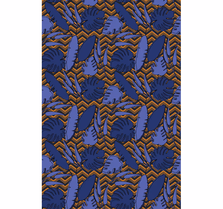 Papel tapiz recámara matrimonial patrón zig zag azul naranja - TenVinilo