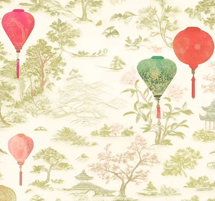 Papel tapiz para recámara paisaje chinoiserie - TenVinilo