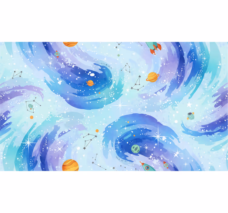 Papel tapiz infantil estilo galaxia azul claro - TenVinilo