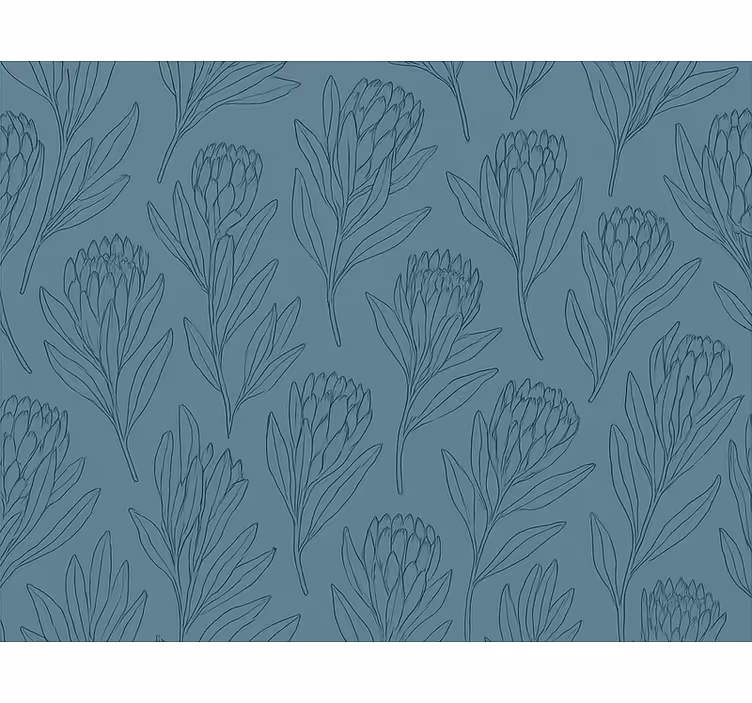 Papel tapiz flores en tonos teal estilizados - TenVinilo