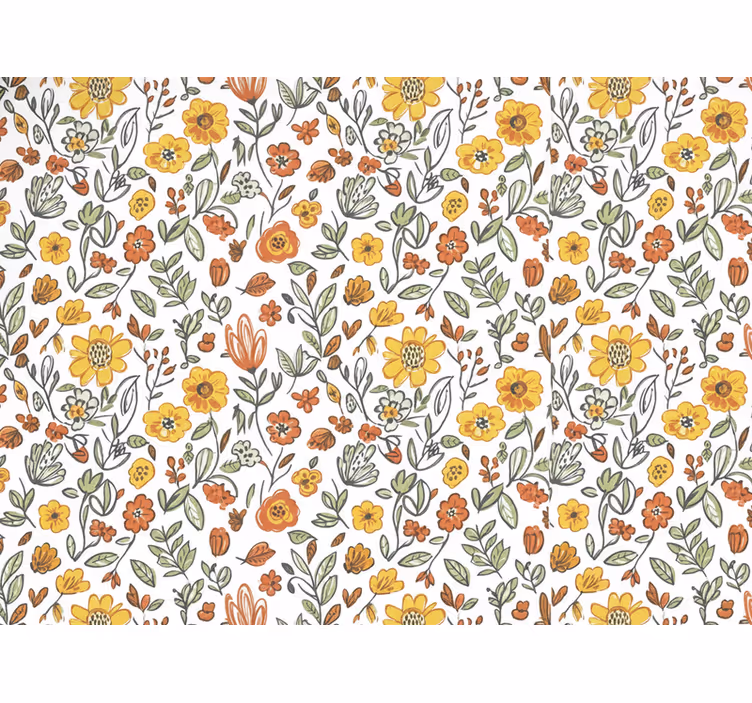 Papel tapiz flores jardín rústico amarillo - TenVinilo