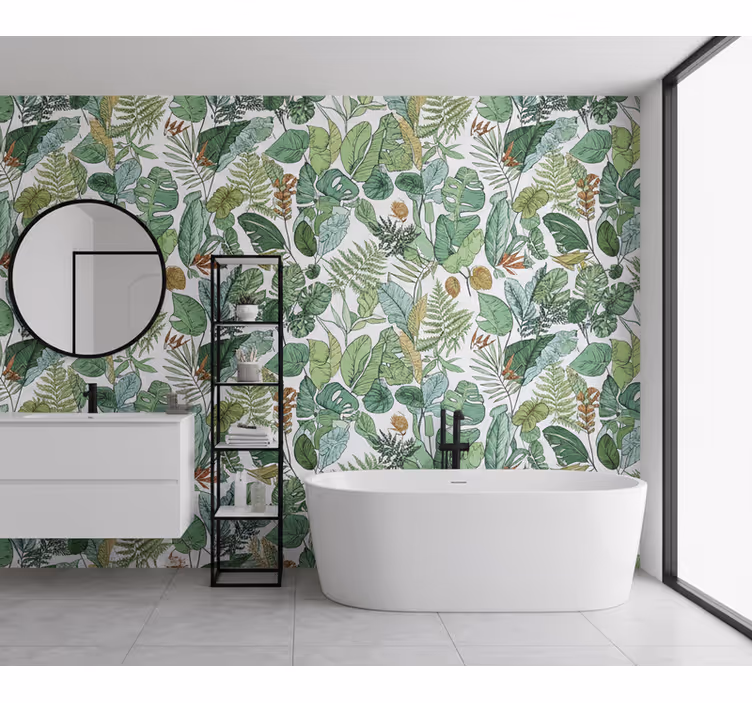 Papel tapiz hojas selva con hojas diferentes - TenVinilo