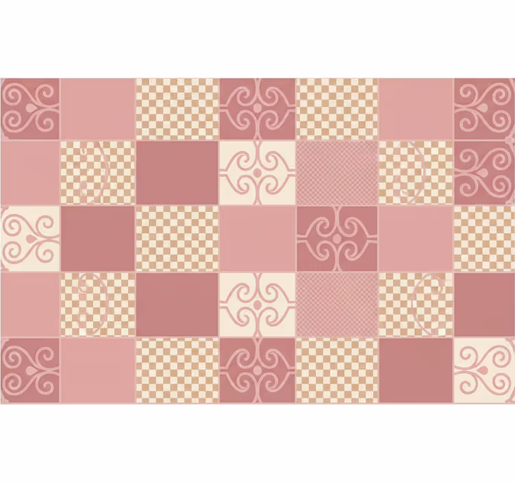 Papel tapiz geométrico diseño a cuadros vintage rosa - TenVinilo