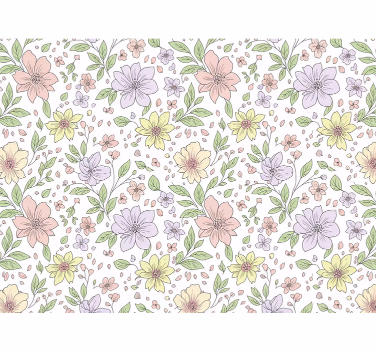 Papel tapiz hojas flores suaves de colores - TenVinilo
