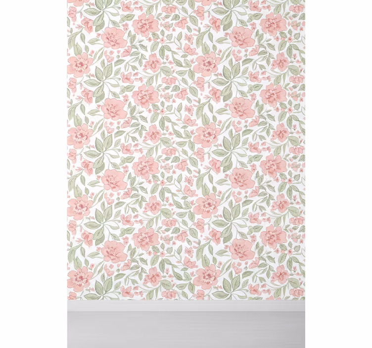 Papel tapiz hojas flor rosa claro y crema - TenVinilo