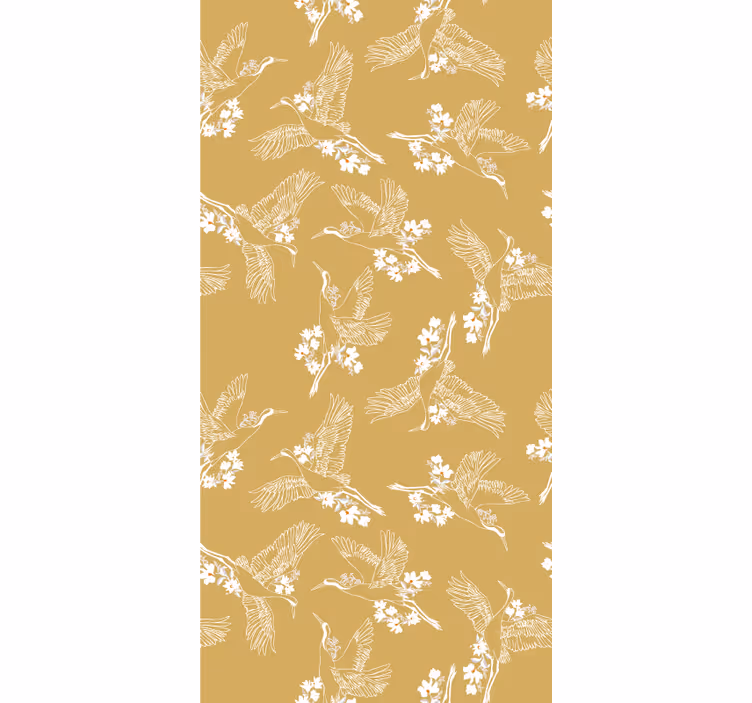 Papel tapiz beige flores y pájaros japoneses - TenVinilo
