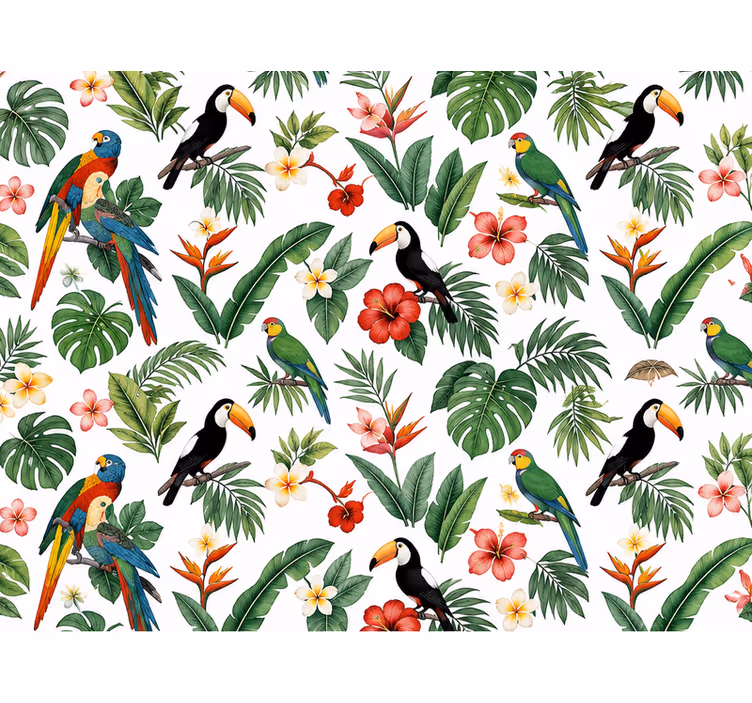 Papel tapiz hojas loro tucán palmera - TenVinilo