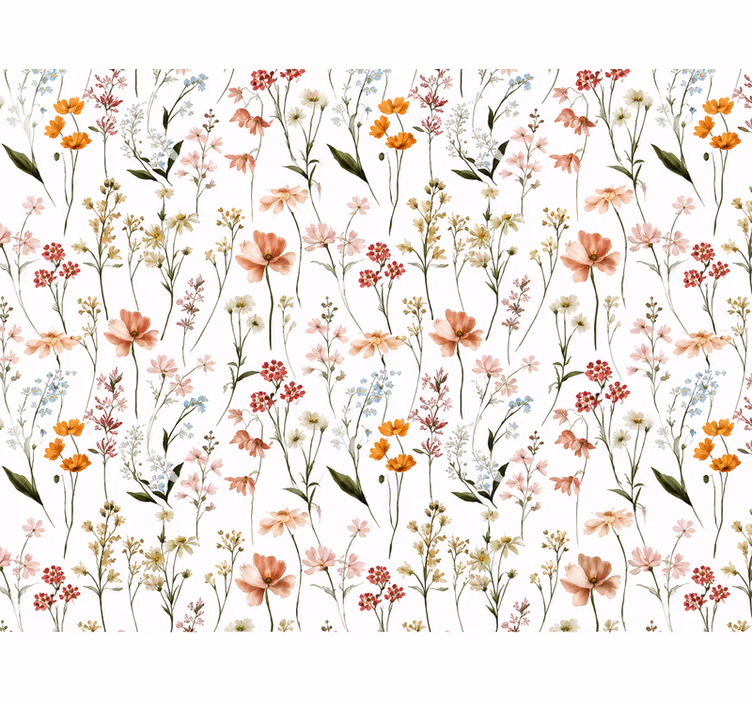 Papel tapiz hojas flores coloridas - TenVinilo
