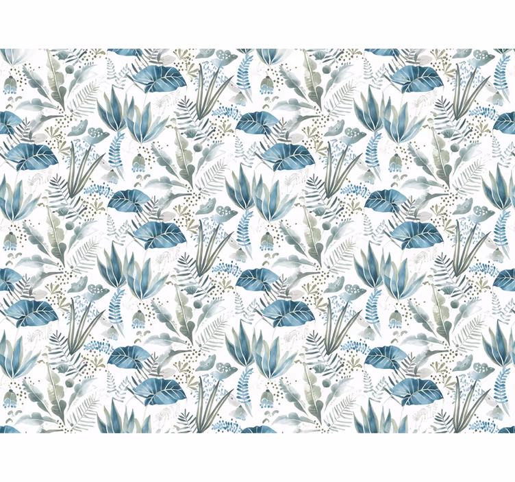 Papel tapiz hojas jardín floral azul - TenVinilo