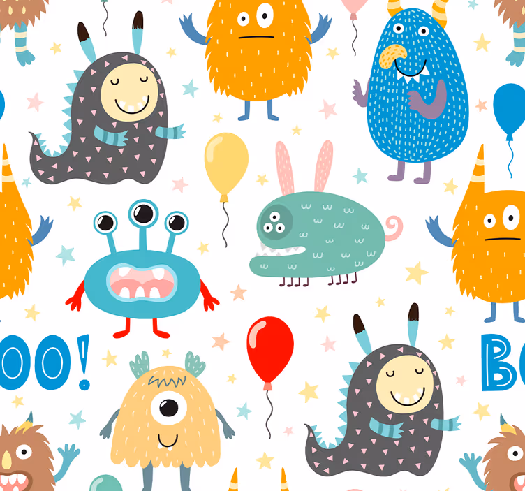 Papel pintado infantil de pequeños monstruos - TenVinilo