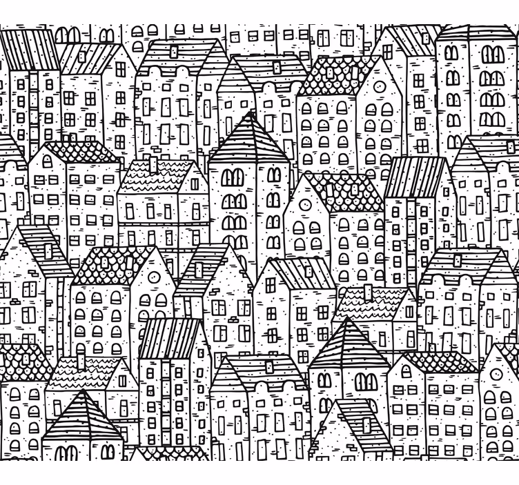 Papel tapiz ciudades dibujo urbano en monocromo - TenVinilo