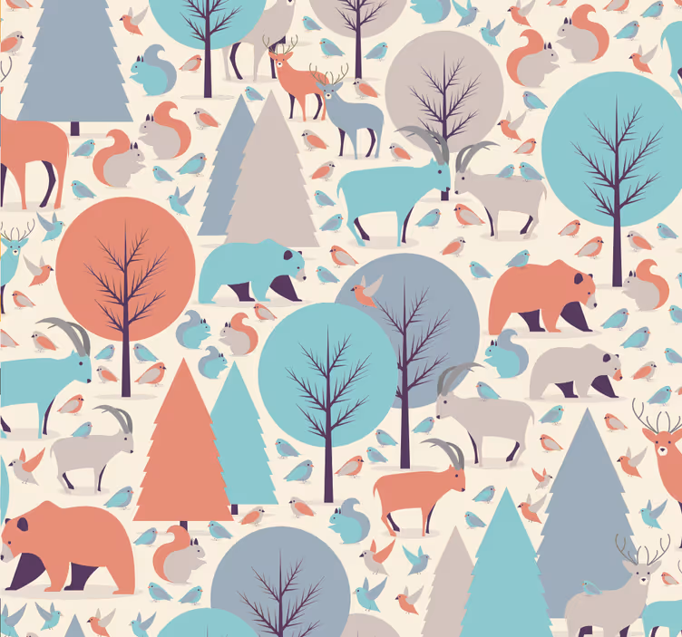 Papel tapiz infantil escena de bosque nórdico - TenVinilo