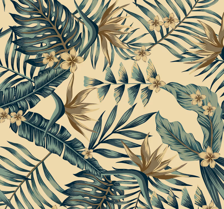 Papel pintado de flores y hojas tropicales  - TenVinilo