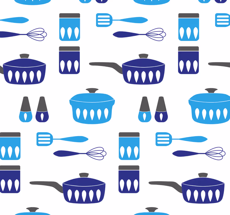Papel tapiz cocina patrón de utensilios azules - TenVinilo