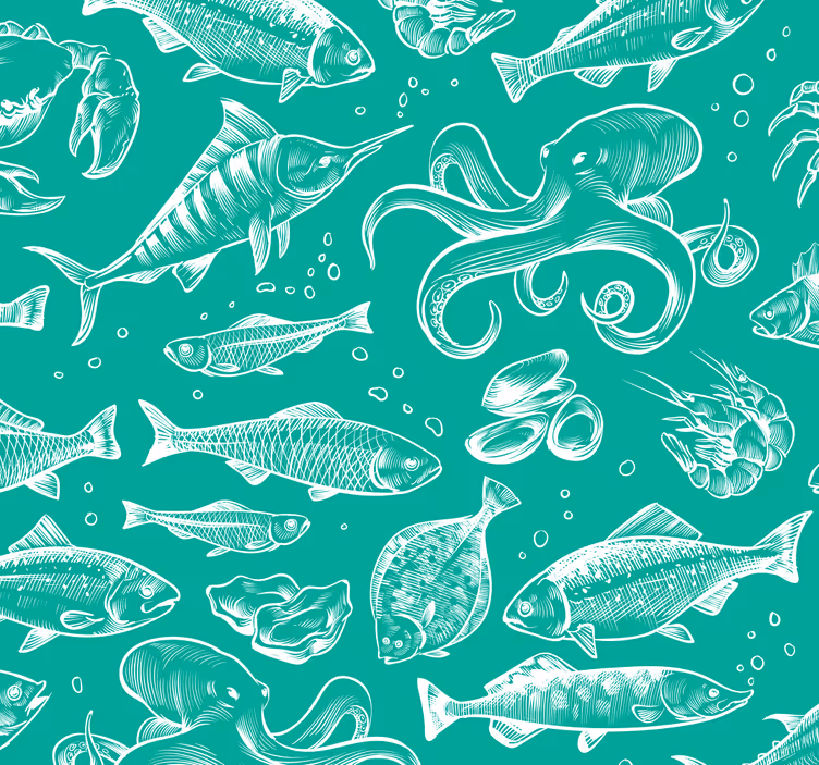Papel tapiz peces patrones de vida marina - TenVinilo