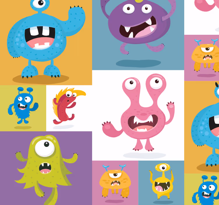 Papel pintado moderno monstruos infantiles - TenVinilo