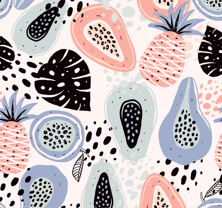 Papel pintado cocina fresas azules y rosas - TenVinilo