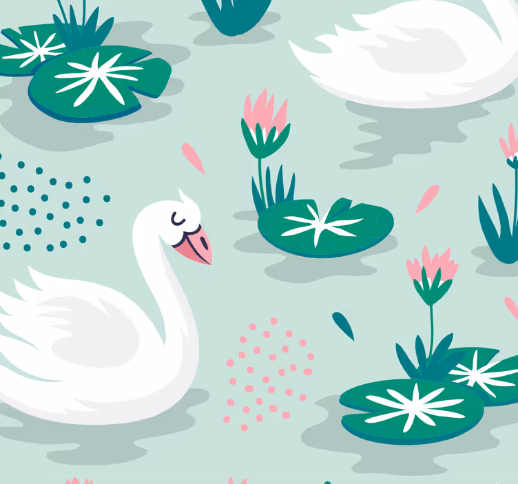 Papel pintado infantil patrón de cisnes - TenVinilo