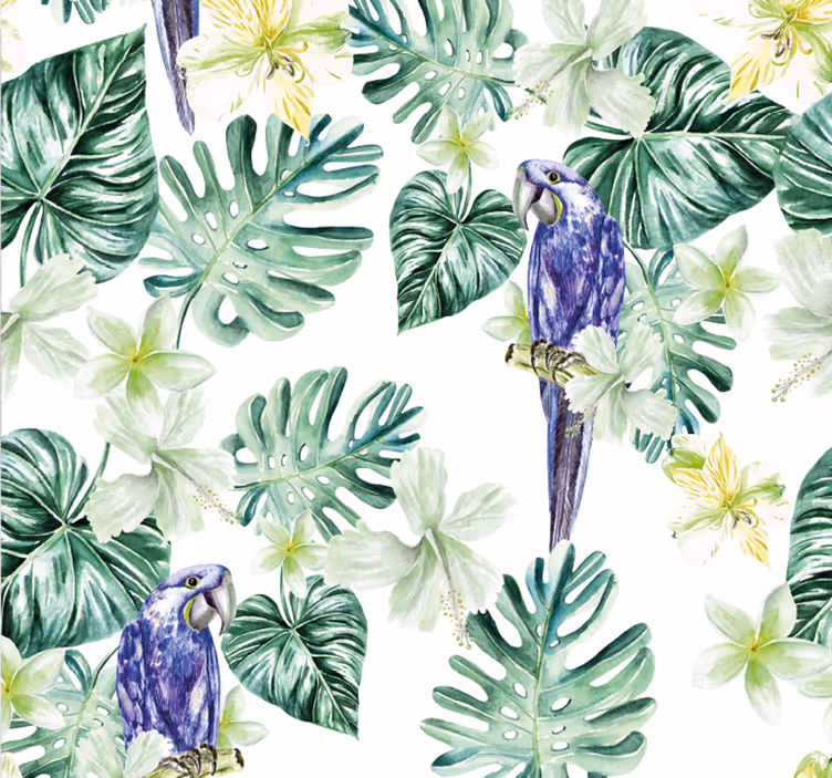 Papel tapiz loros flora de loros tropicales - TenVinilo