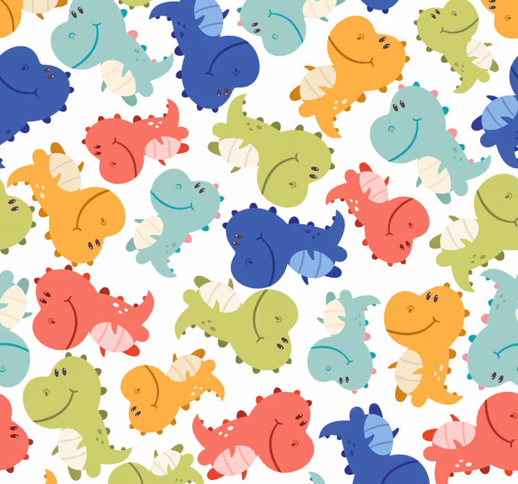 Papel tapiz dinosaurios patrón de dinosaurio alegre - TenVinilo