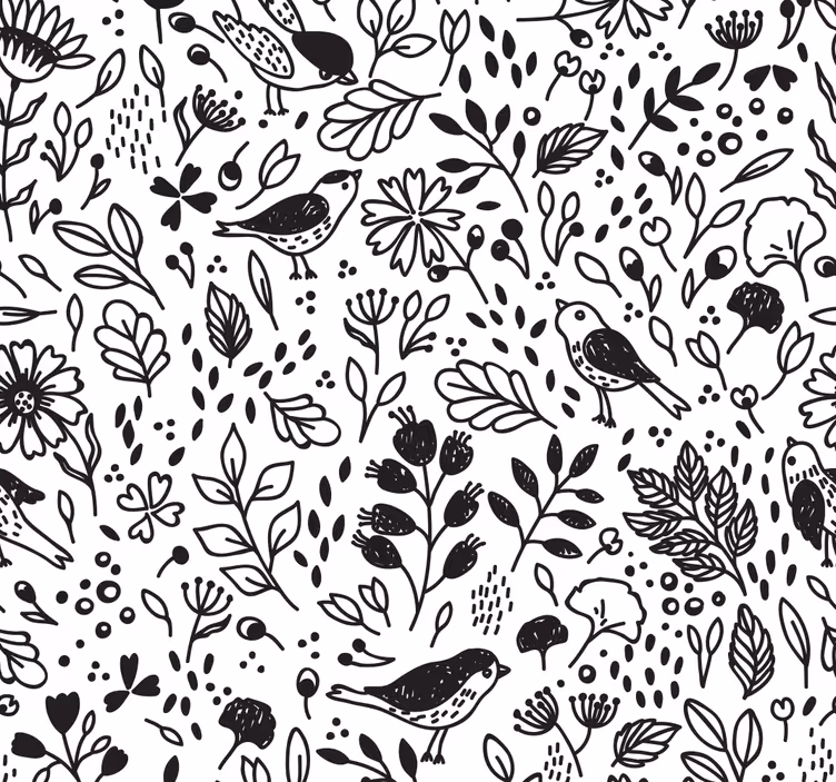 Papel pintado pájaros blanco y negro - TenVinilo