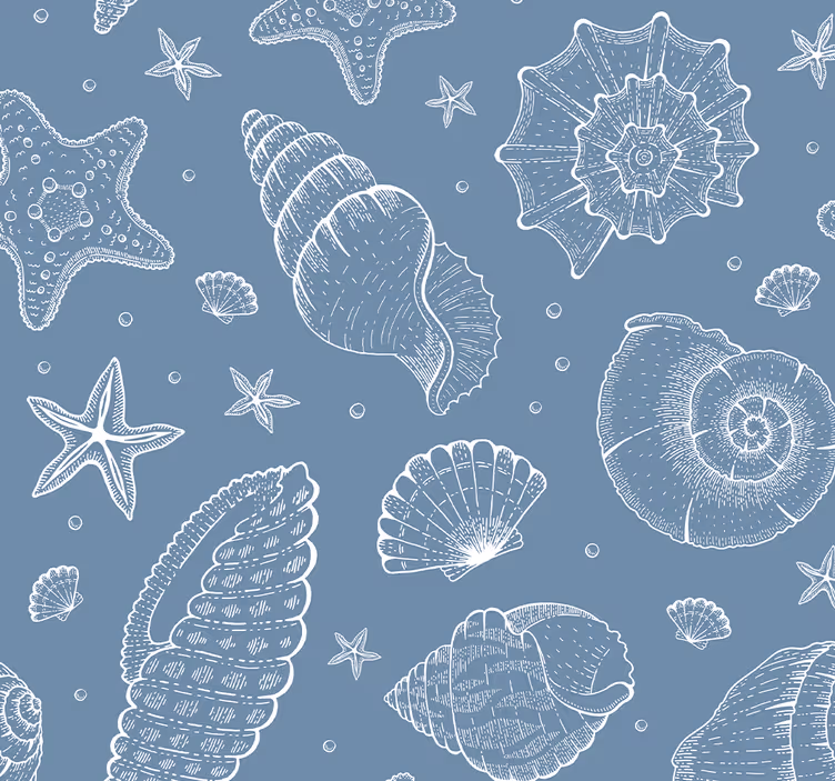 Papel tapiz peces motivos de conchas de mar - TenVinilo