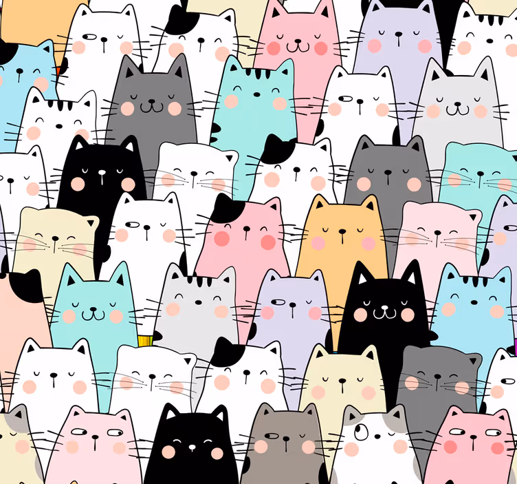 Papel pintado juvenil gatitos de colores - TenVinilo