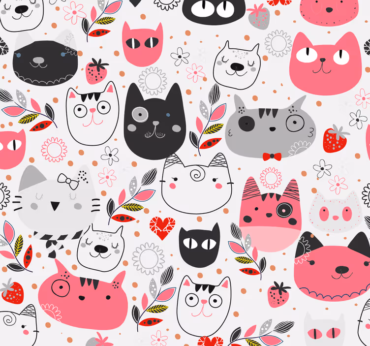 Papel pintado infantil gatos dibujados - TenVinilo