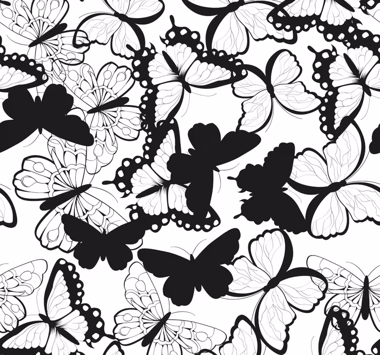 Papel pintado animal Mariposas blancas y negras - TenVinilo