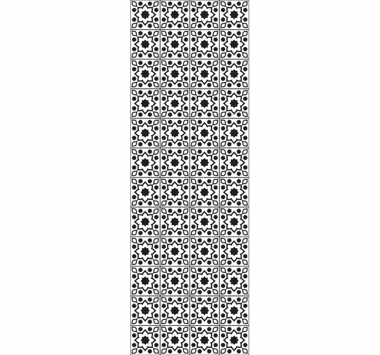 Papel pintado floral Impresión de azulejos en blanco y negro - TenVinilo