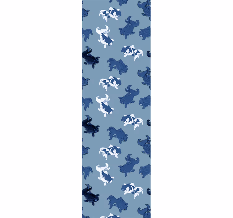 Papel pintado animal Pez koi azul oscuro y gris - TenVinilo