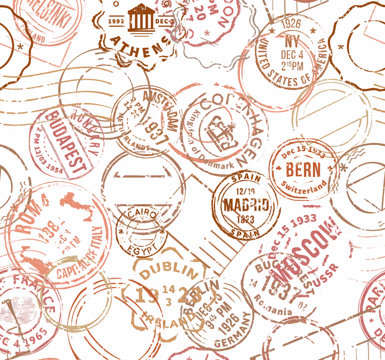 Papel tapiz ciudades motivo de pasaporte sellado - TenVinilo