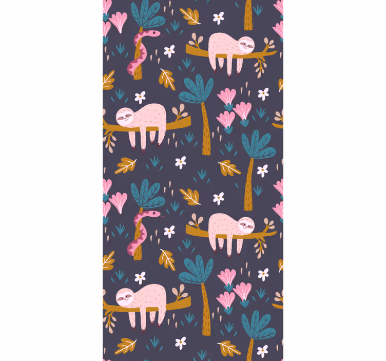 Papel tapiz animales perezosos rosados - TenVinilo