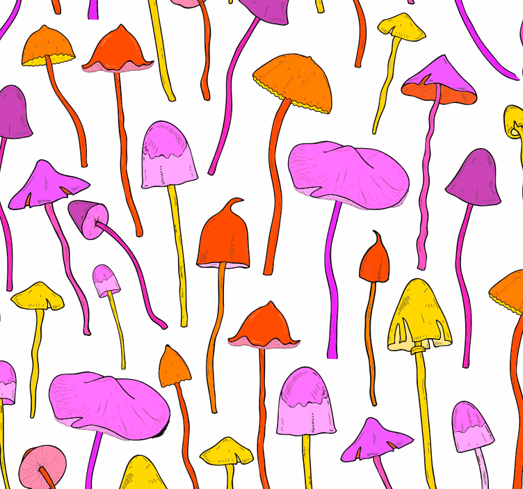 Papel pintado flores Patrón de hongos alucinógenos - TenVinilo