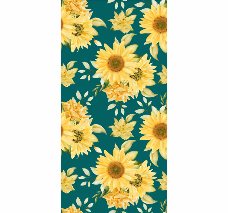 Papel tapiz flores patrón de floración de girasol - TenVinilo