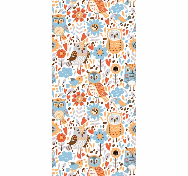 Papel tapiz bebé patrón floral de búhos - TenVinilo