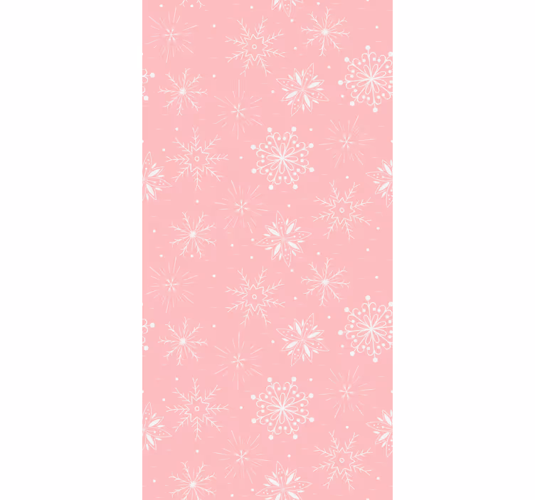 Papel pintado navidad Copos de nieve blancos sobre fondo rosa - TenVinilo