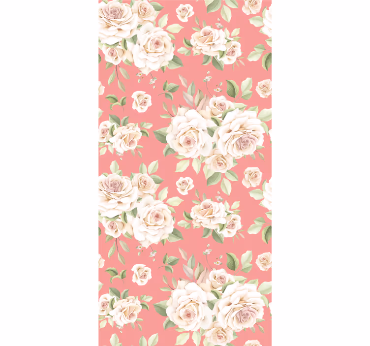 Papel pintado flores Rosas blancas vintage fondo rosa - TenVinilo