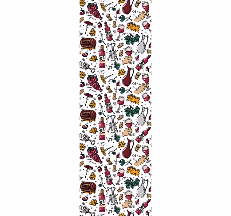Papel pintado cocina Patrón vintage de uvas, vino y queso - TenVinilo