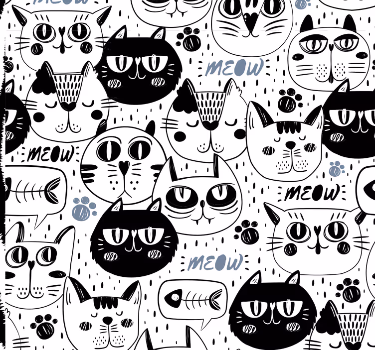 Papel tapiz gatos patrón de gatos estilizados - TenVinilo