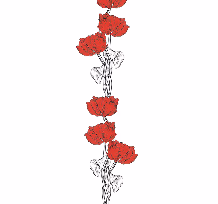 Papel tapiz flores tiras florales rojas - TenVinilo