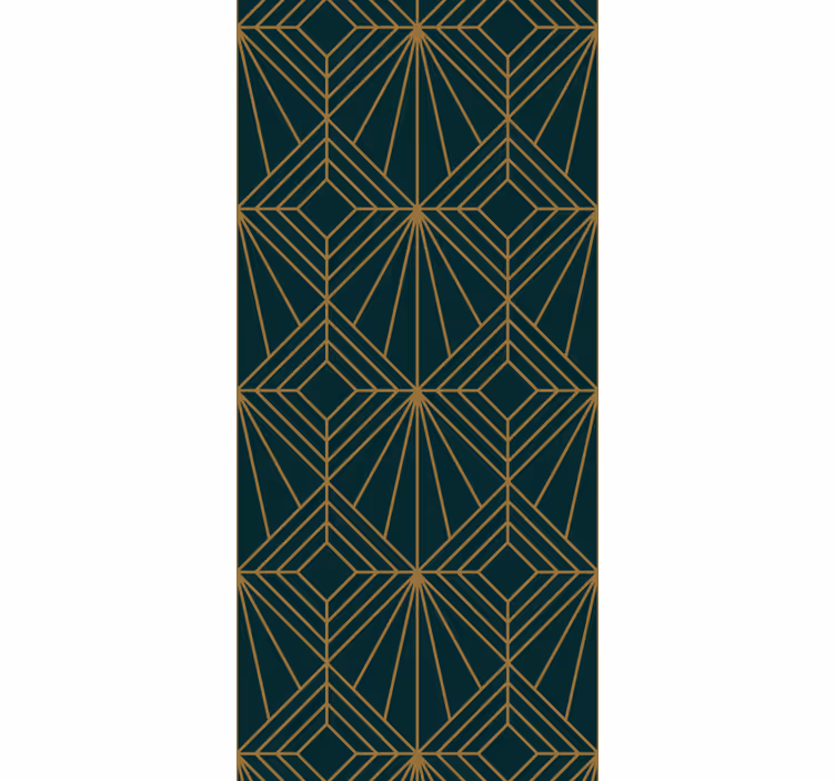 Papel tapiz geométrico patrón verde y dorado elegante - TenVinilo